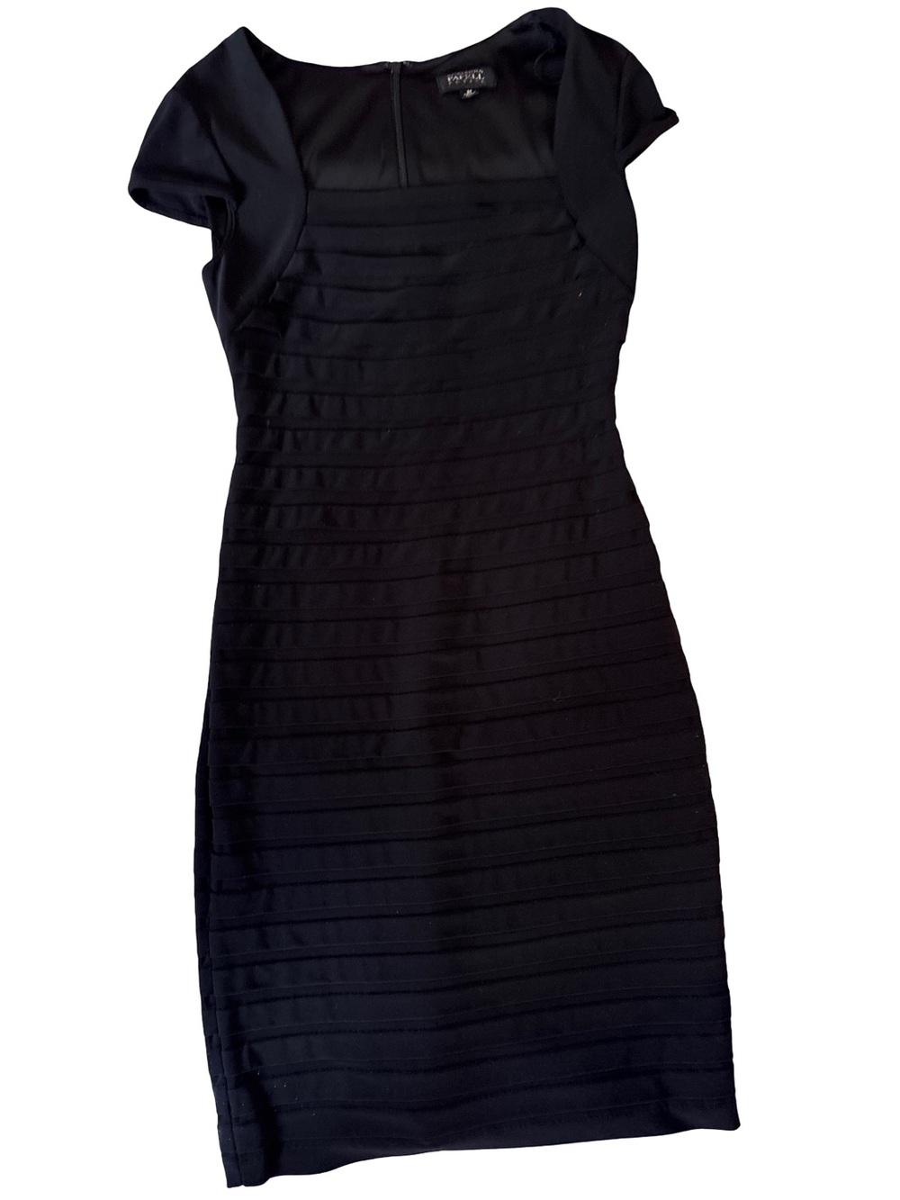 Adrianna Papell Black Cap-Sleeve Sheath Midi Dress